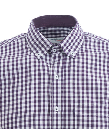 Camisa Cuadros Manga Corta Violeta Oscuro