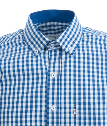 Camisa Cuadros Manga Corta Azul Marino