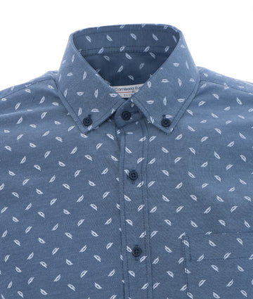 Camisa Azul Hojas blancas