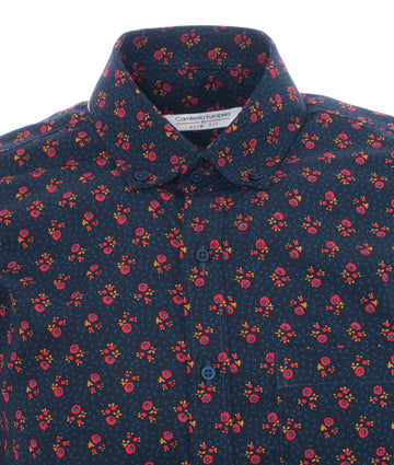 Camisa Azul Oscura Rosas Rojas