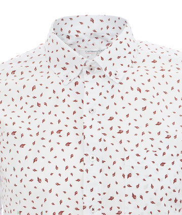 Camisa Blanca Hojas Vino Tinto
