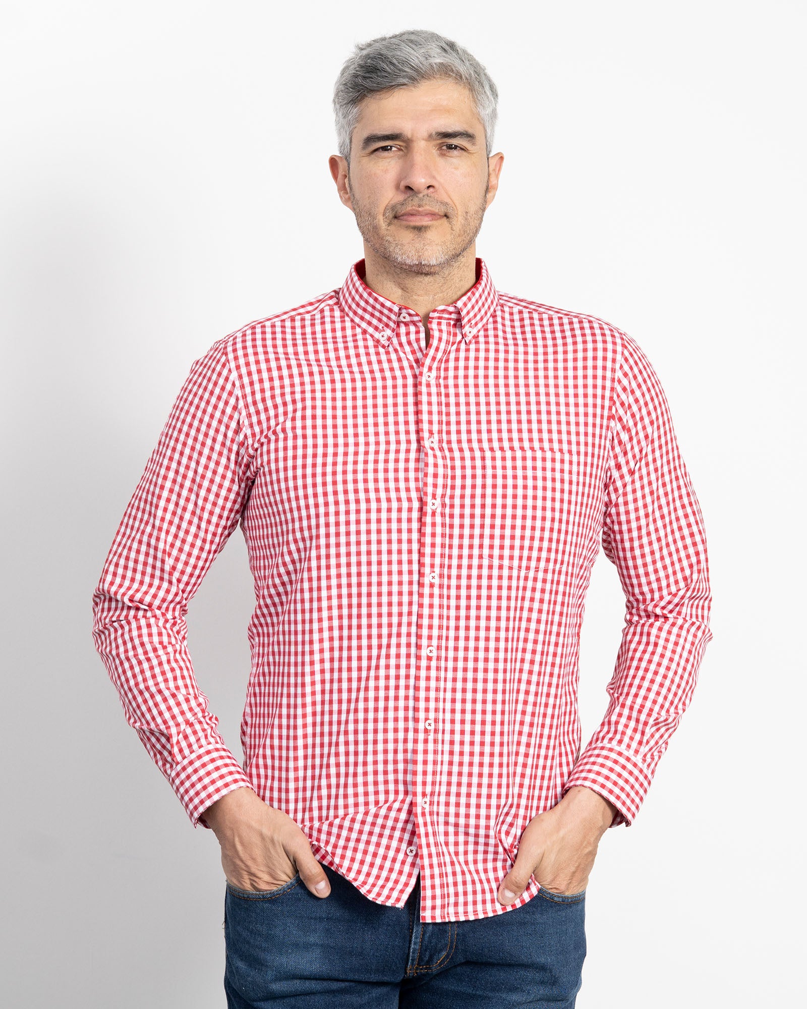 Camisa Roja Jeans Cuadros Hombre Vestir Outfit Camisa De Cuadros
