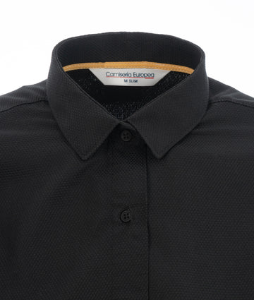 Camisa Negra Textura Diagonal Mujer