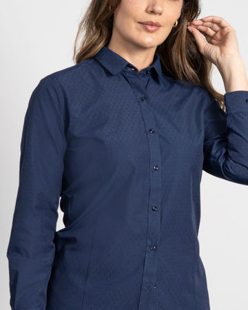 Camisa Azul Oscura Puntos Mujer