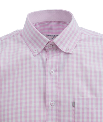 Camisa Cuadros Manga Corta Rosada