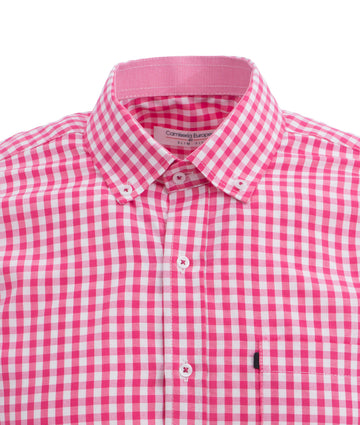 Camisa Cuadros Manga Corta Magenta