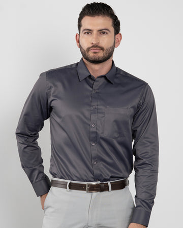 Camisa Formal Satín Gris Oscuro