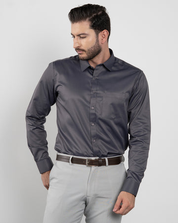 Camisa Formal Satín Gris Oscuro