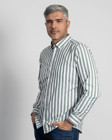 Camisa Rayas Verde Oscura