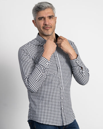 Camisa Cuadros Unicolor Negra