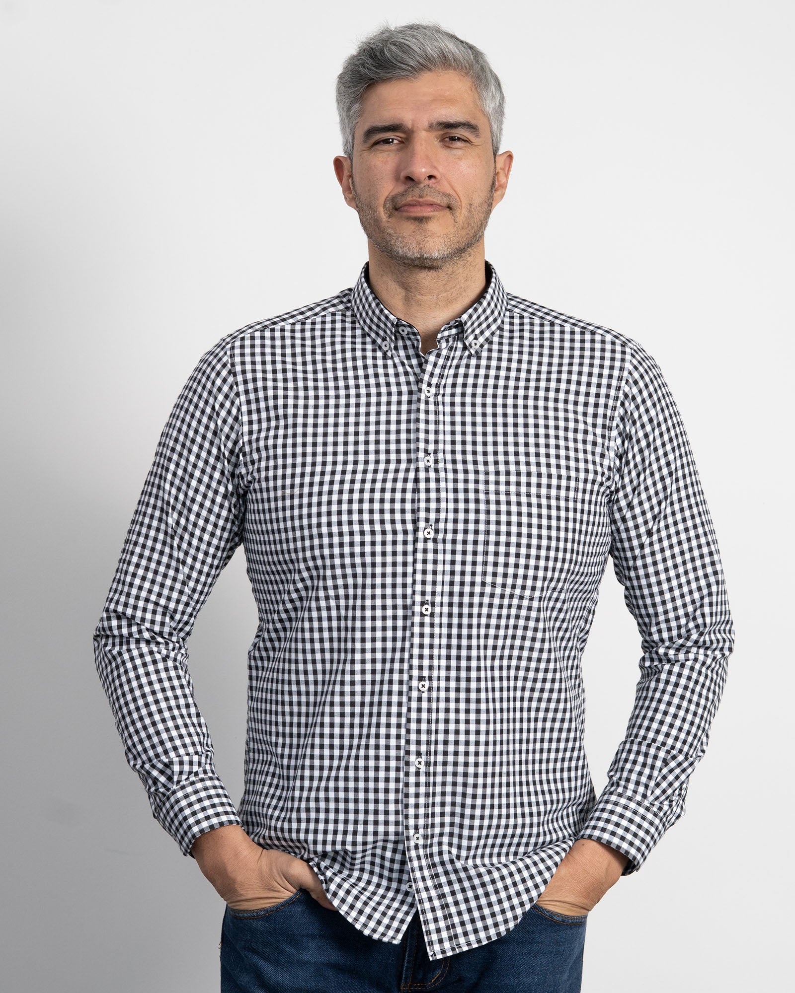 Camisa Cuadros Unicolor Negra