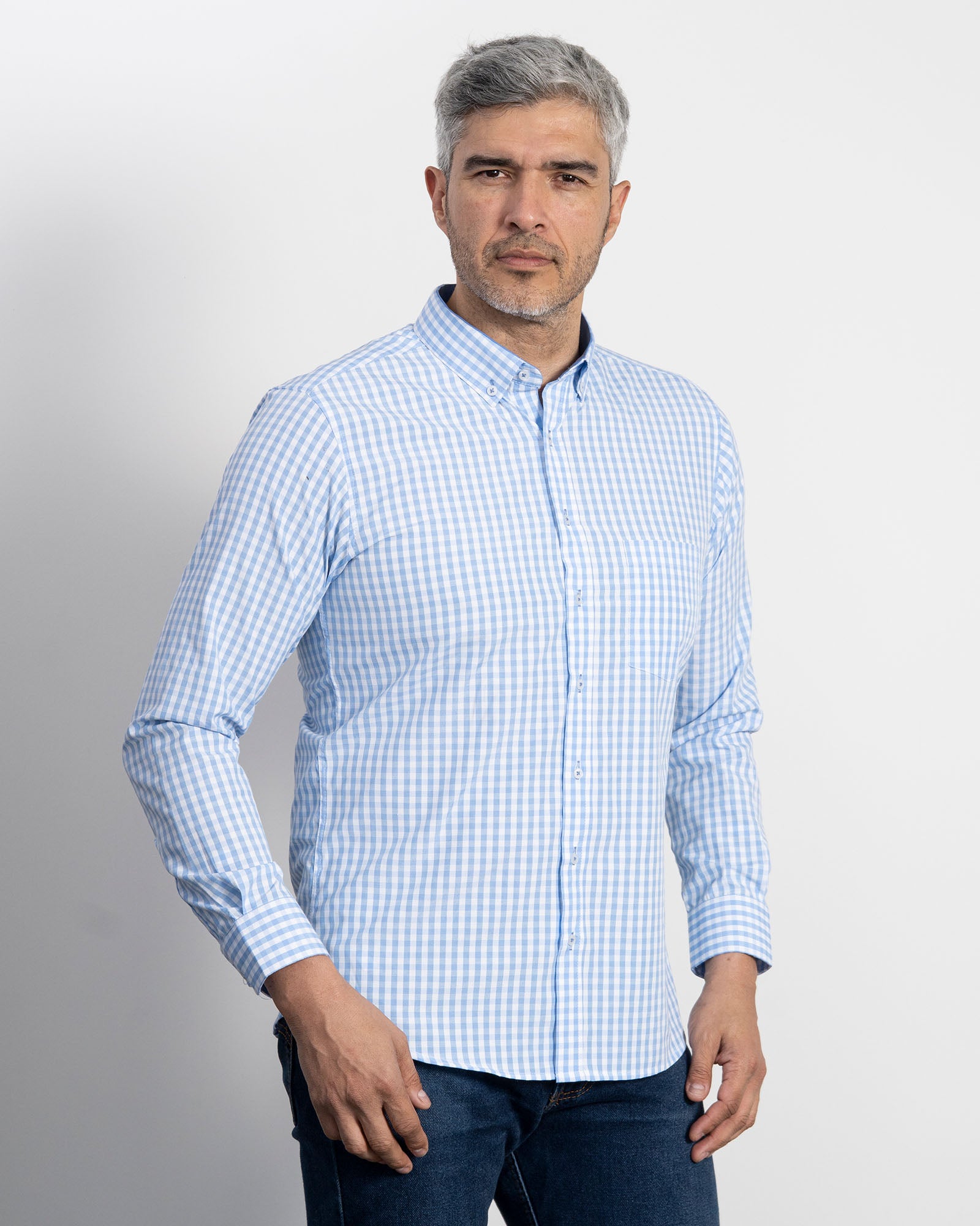 Camisa Cuadros Unicolor Azul Clara
