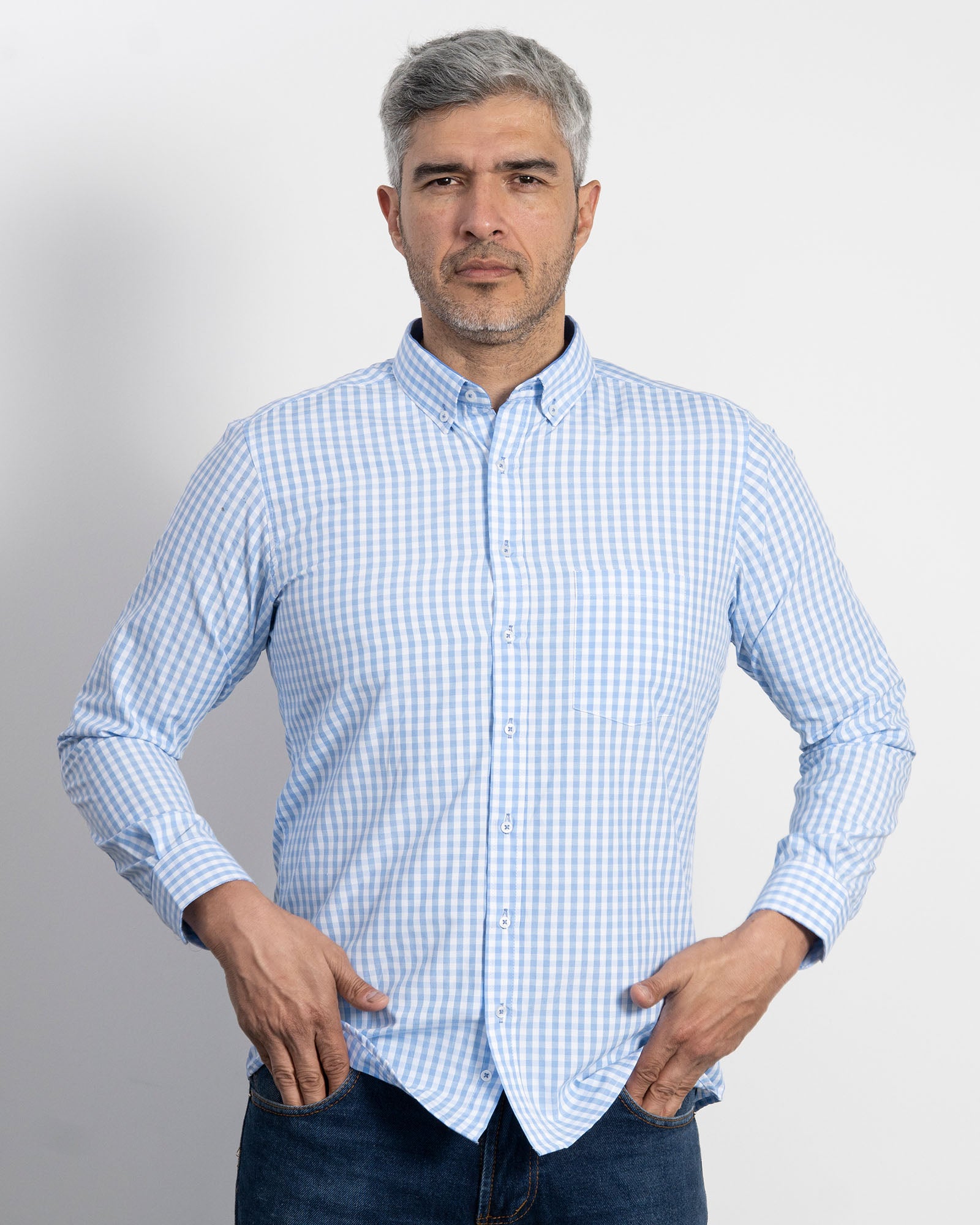 Camisa Cuadros Unicolor Azul Clara