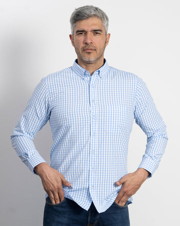 Camisa Cuadros Unicolor Azul Clara
