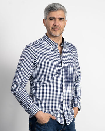 Camisa Cuadros Unicolor Azul Oscura