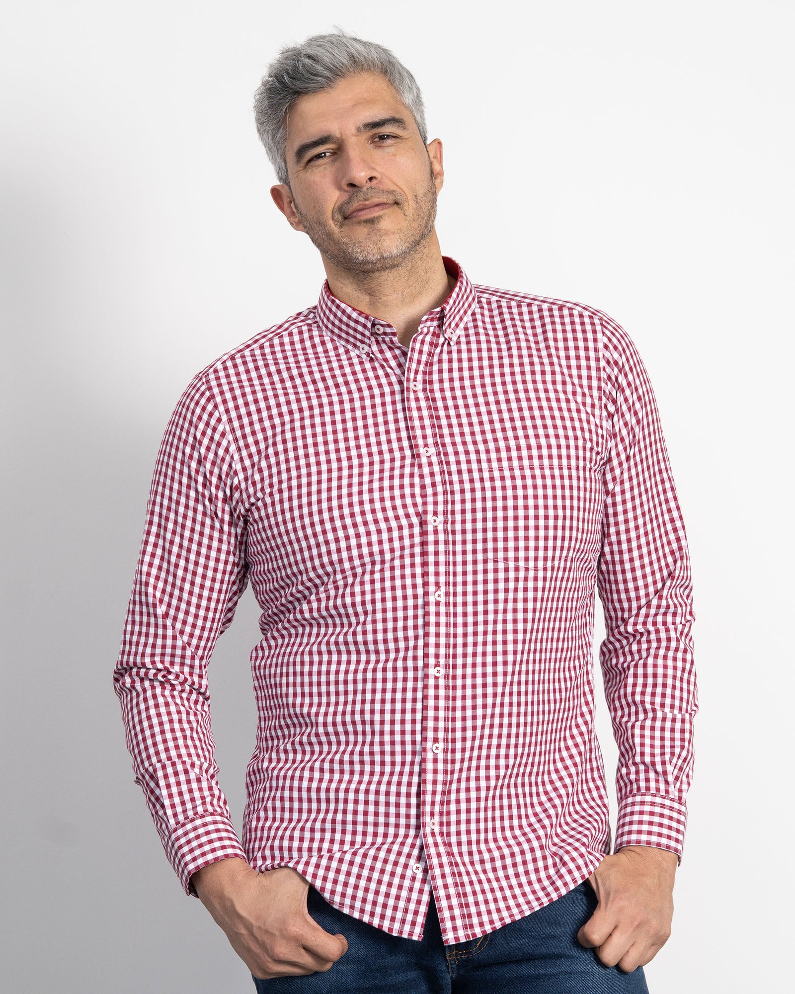 Camisa Cuadros Unicolor Vino Tinto