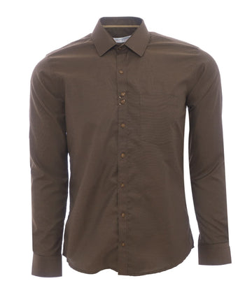 Camisa Solo Fondo Café Oscura Detalle Cuello