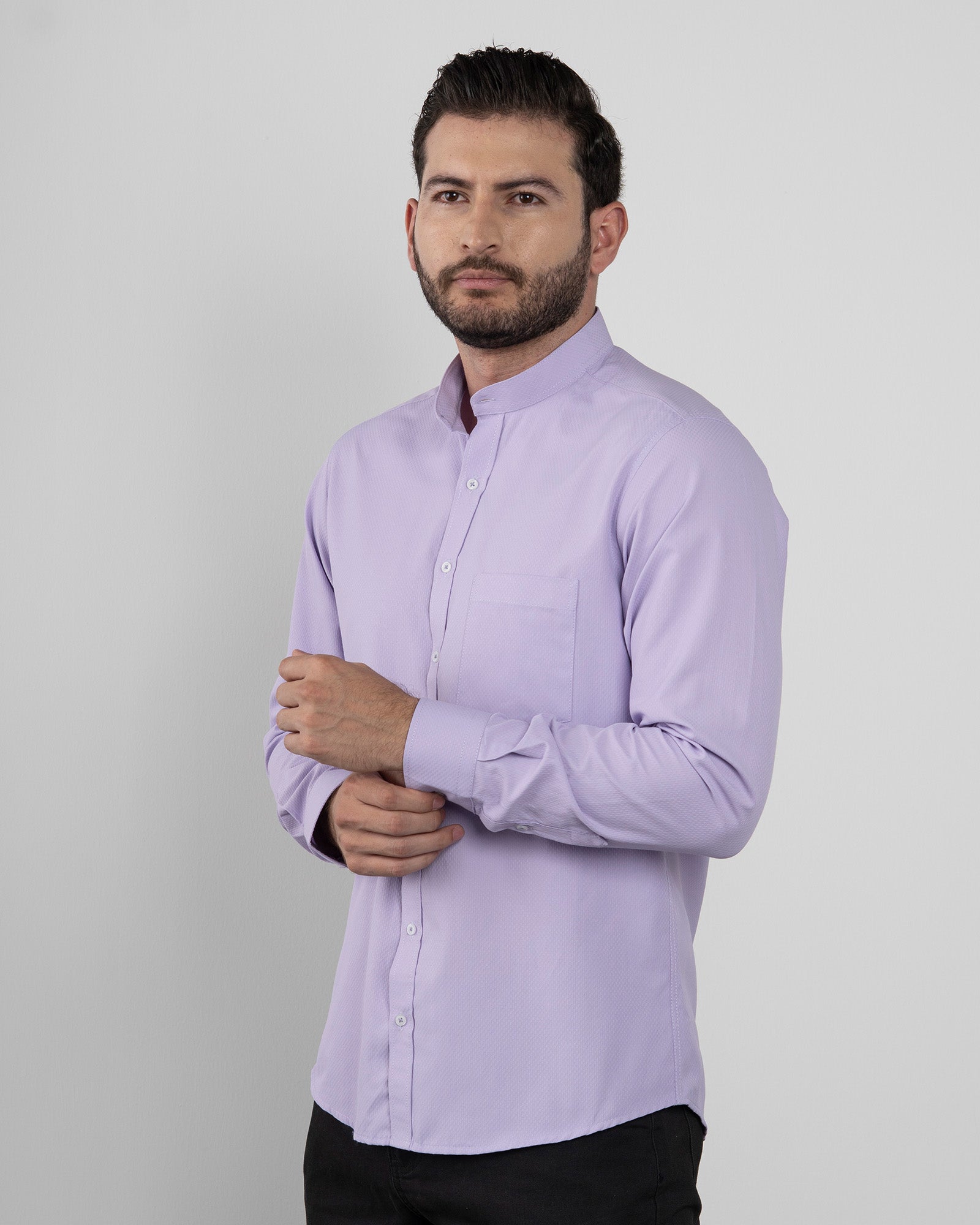 Camisa Lila Cuello Mao