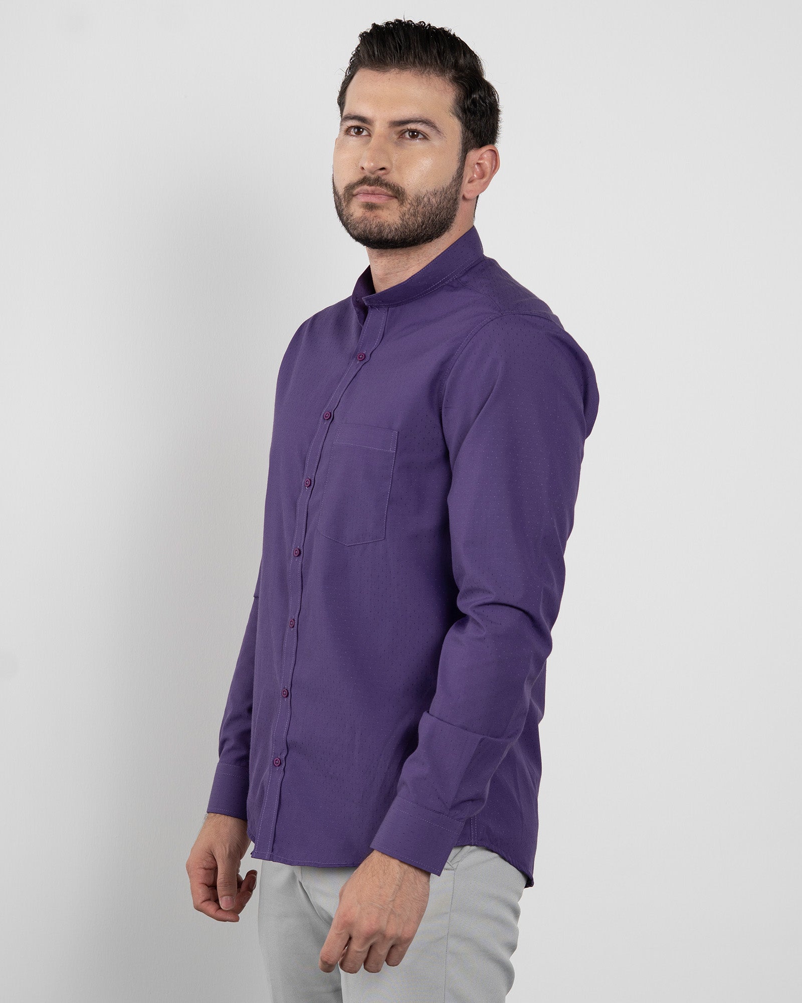 Camisa Morada Cuello Mao