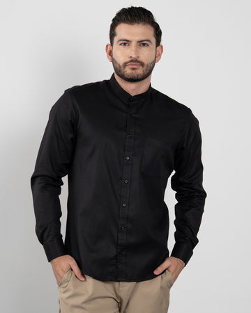 Camisa Negra Cuello Mao
