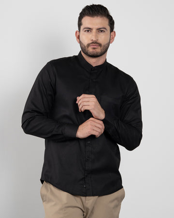 Camisa Negra Cuello Mao