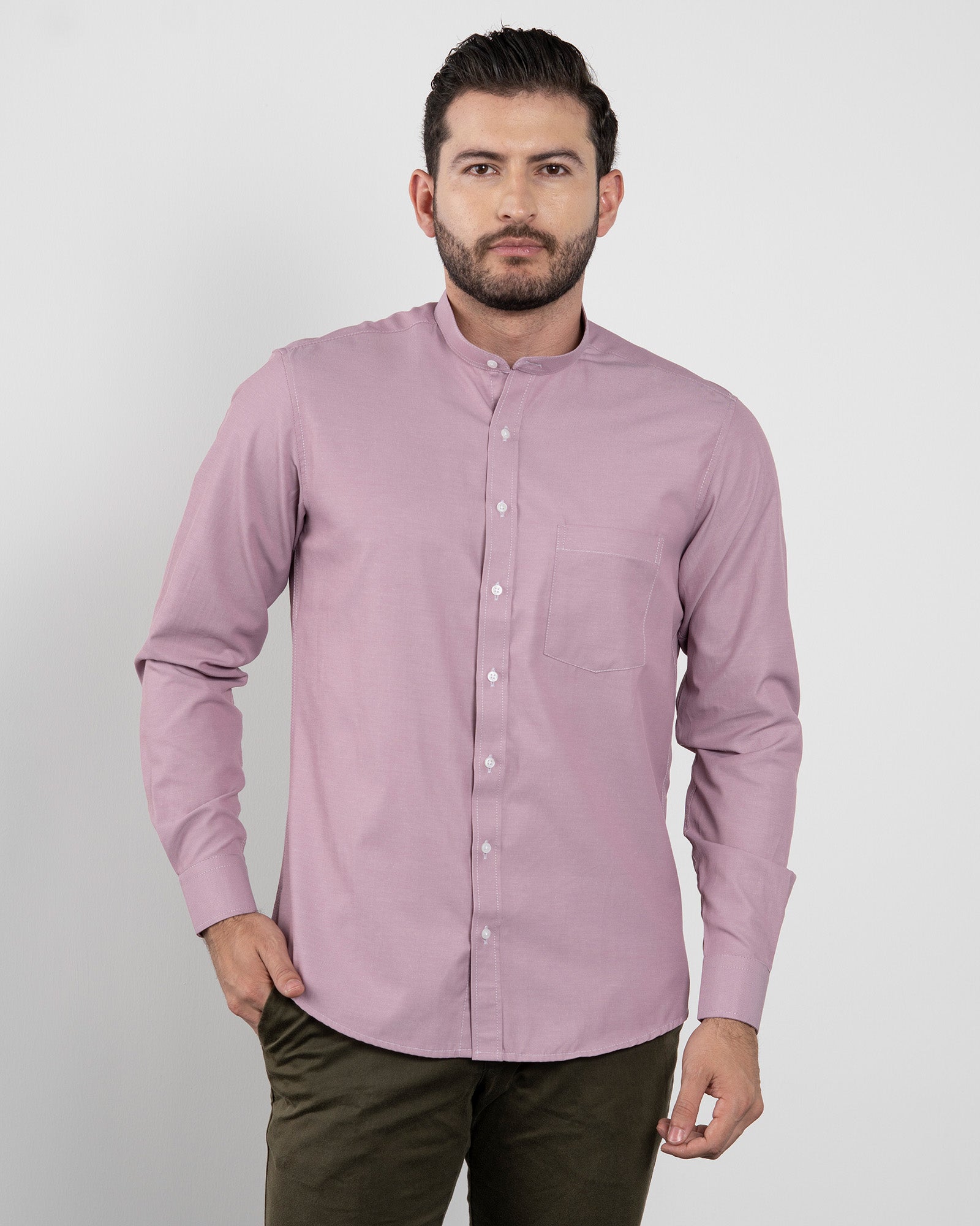 Camisa Rojo Claro Cuello Mao