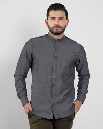 Camisa Gris Oscura Cuello Mao