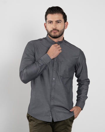 Camisa Gris Oscura Cuello Mao