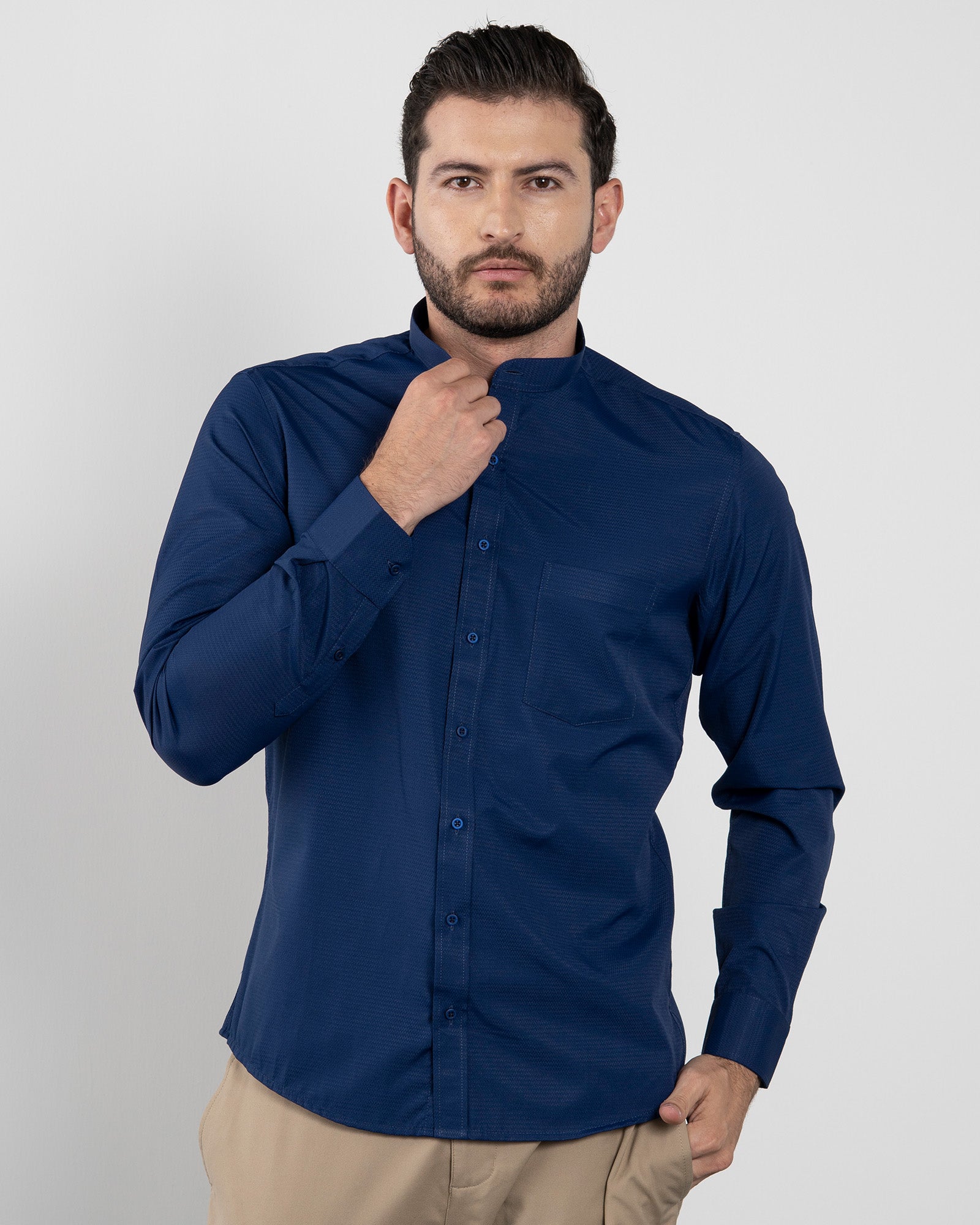 Camisa Cuello Mao Azul Oscuro