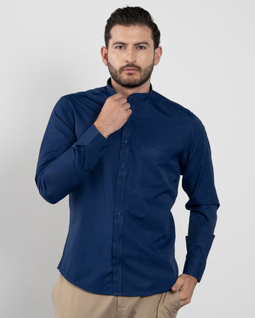 Camisa Cuello Mao Azul Oscuro