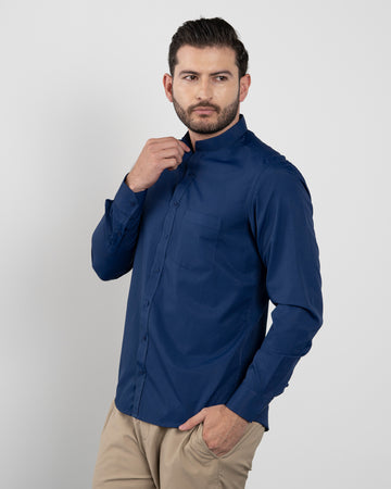 Camisa Cuello Mao Azul Oscuro
