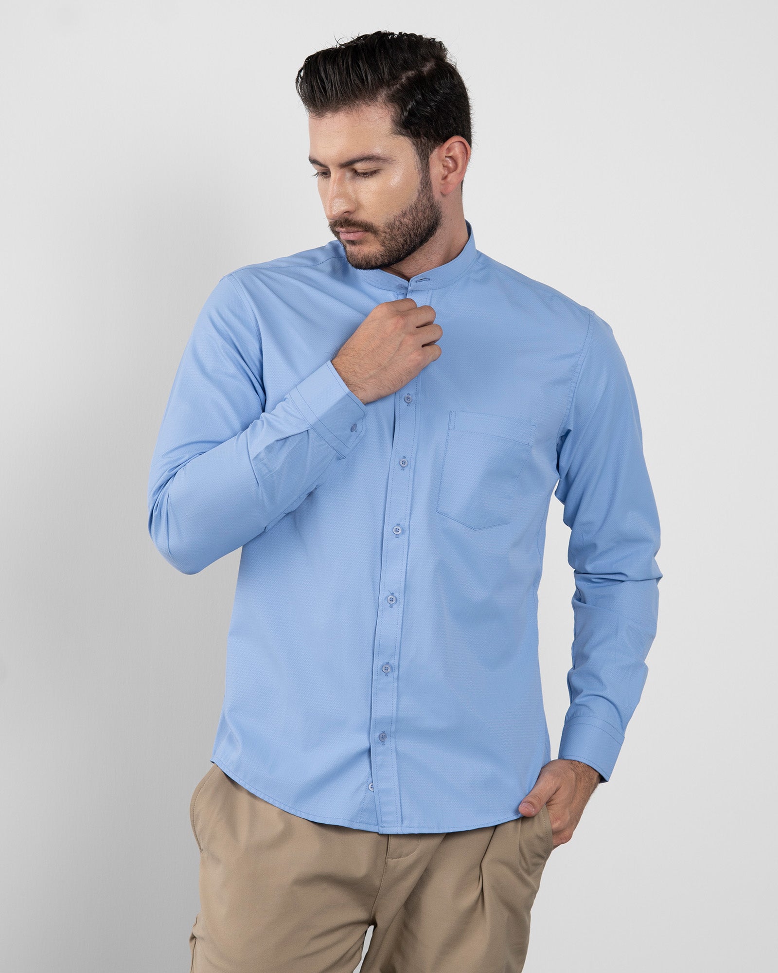 Camisa Cuello Mao Azul Claro