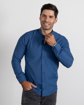 Camisa Azul Cuello Mao