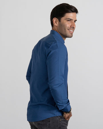 Camisa Azul Cuello Mao