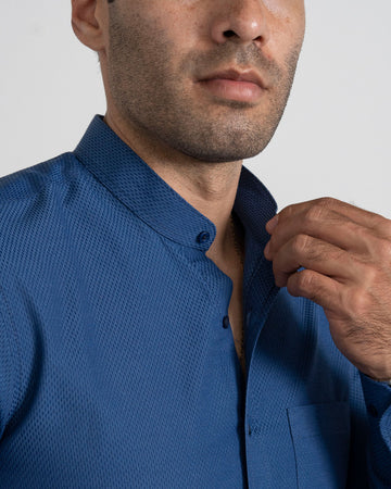 Camisa Azul Cuello Mao