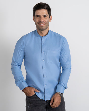 Camisa Azul Claro Cuello Mao
