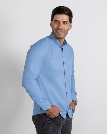 Camisa Azul Claro Cuello Mao