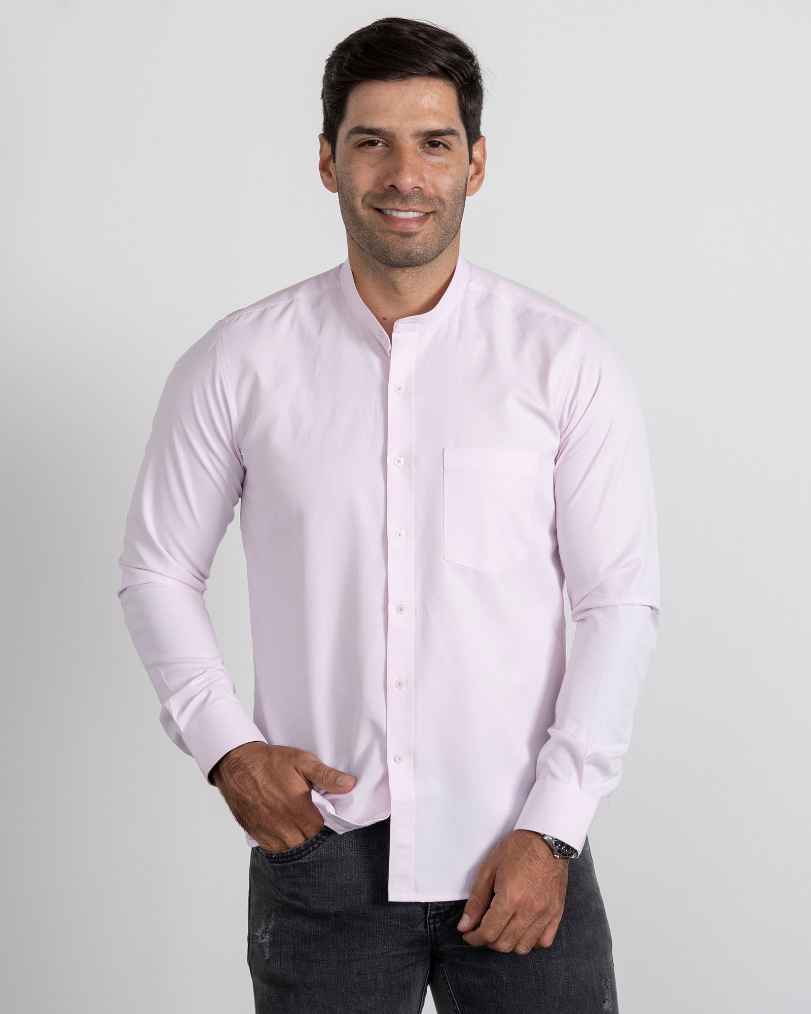 Camisa Rosada Cuello Mao