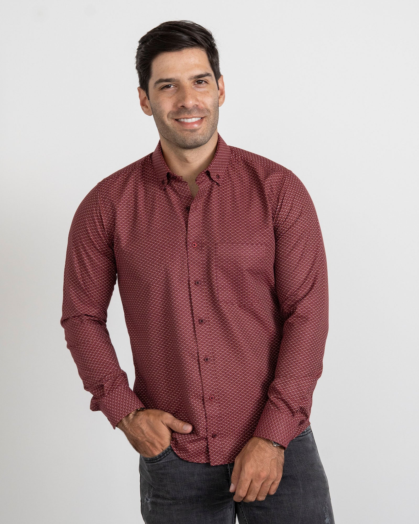 Camisa Print Avión Vino Tinto