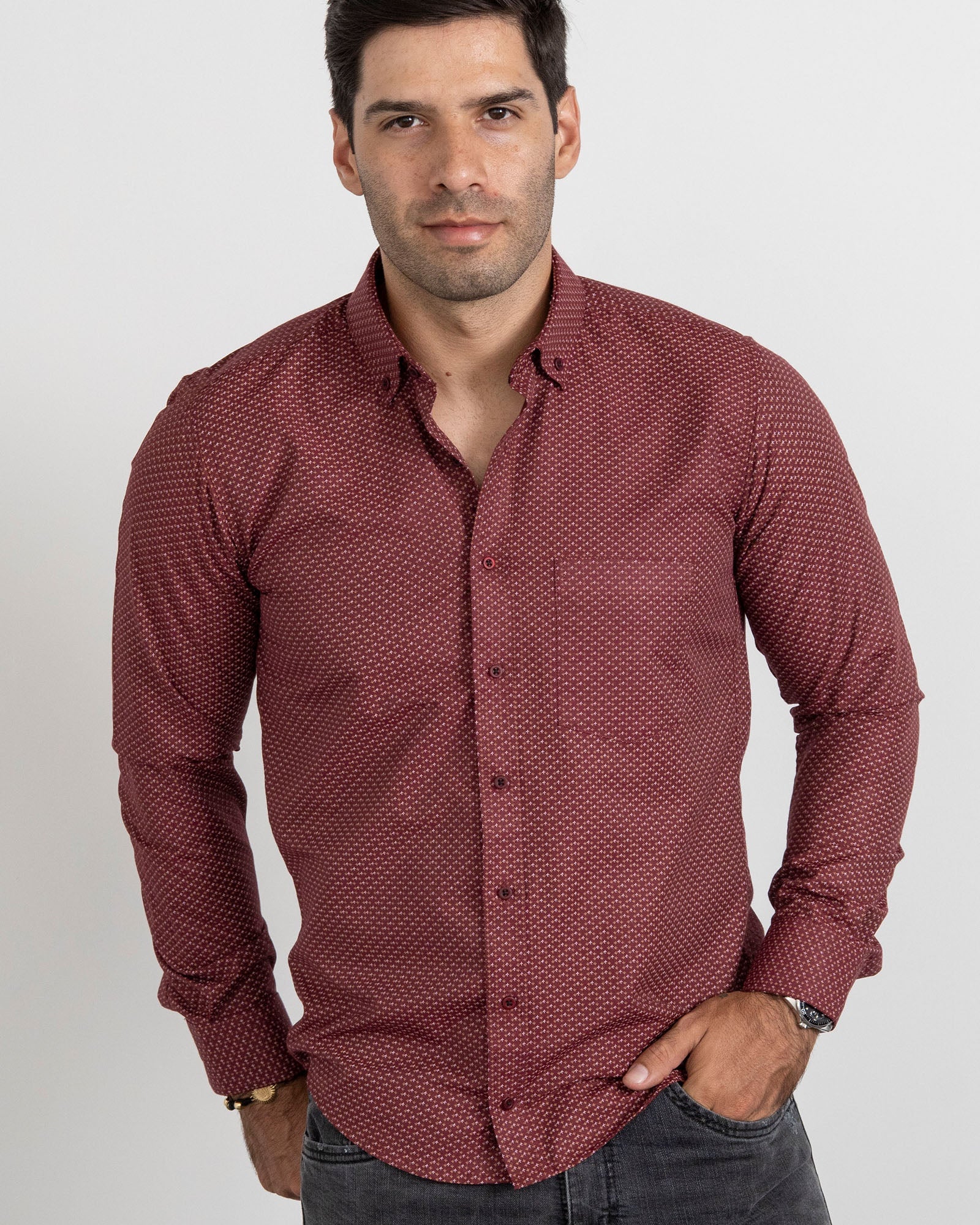 Camisa Print Avión Vino Tinto