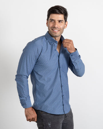 Camisa Print Hojas Azul