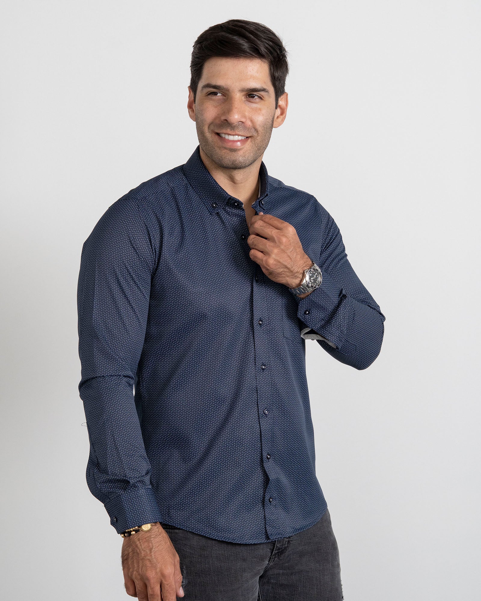 Camisa Print Puntos Azul Claro