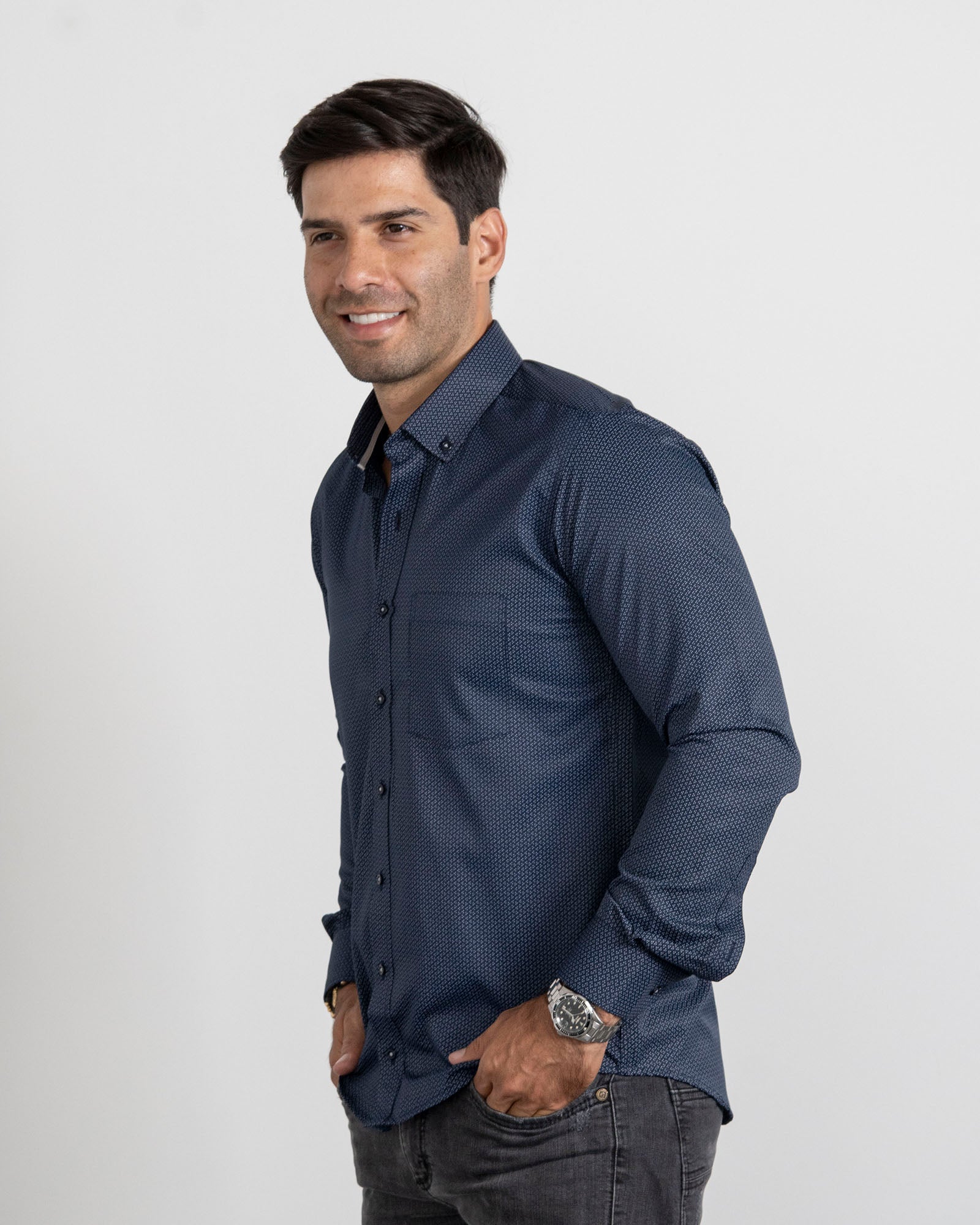 Camisa Print Puntos Azul Claro