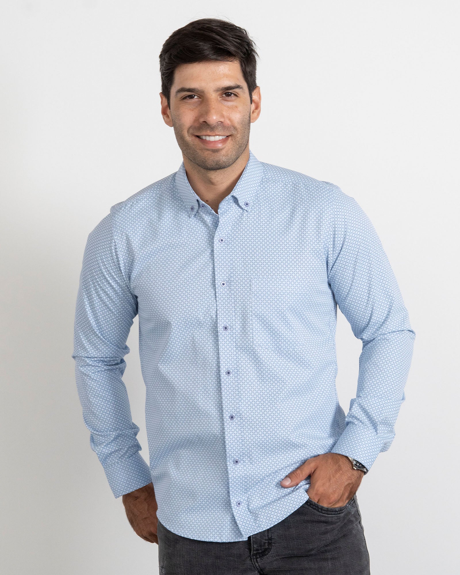 Camisa Print Rombos Azul Clara