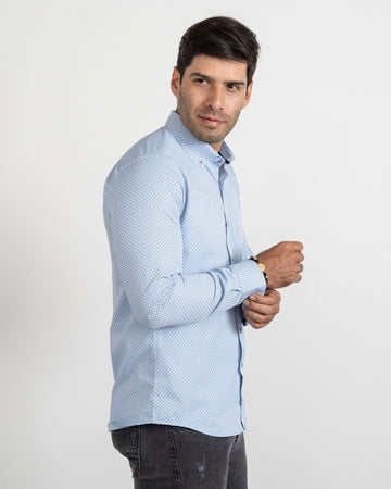 Camisa Print Rombos Azul Clara