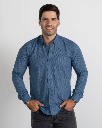Camisa Print Rombos Azul Oscura