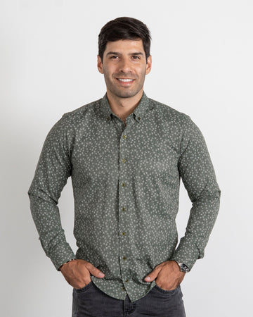 Camisa Print Flores Verde Militar