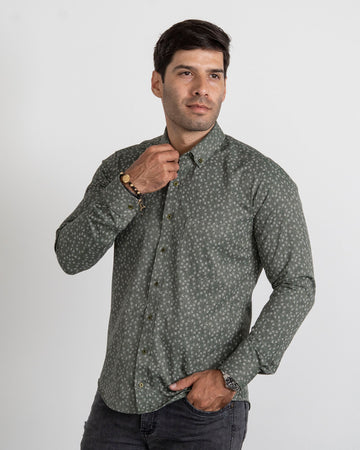 Camisa Print Flores Verde Militar