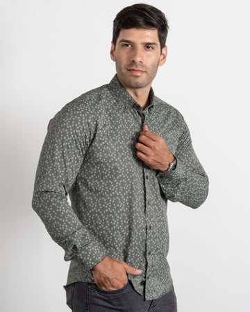 Camisa Print Flores Verde Militar
