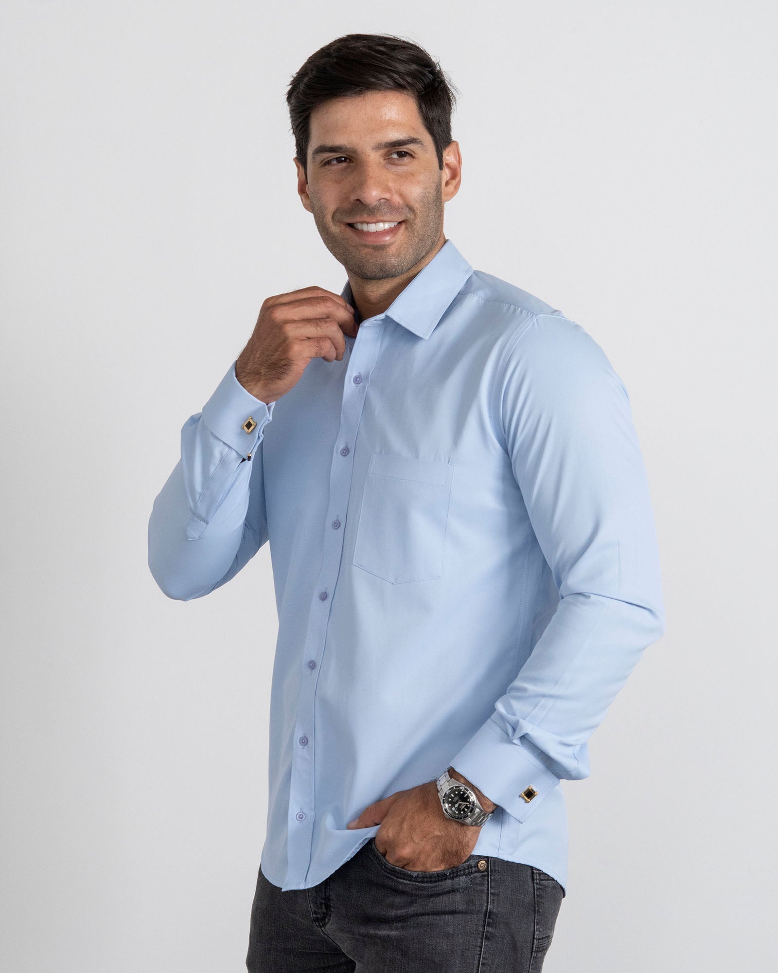 Camisa Mancorna Azul Cielo